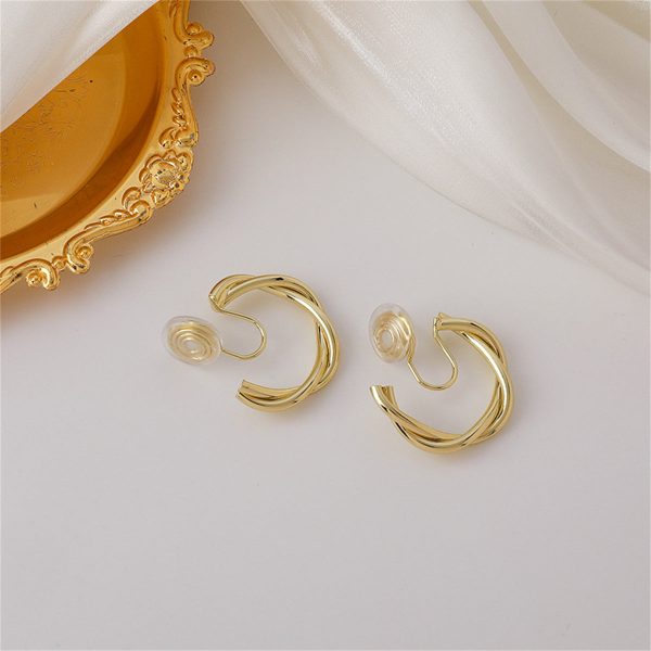 18K Gold-Plated Twine Clip-On Earrings For Sale