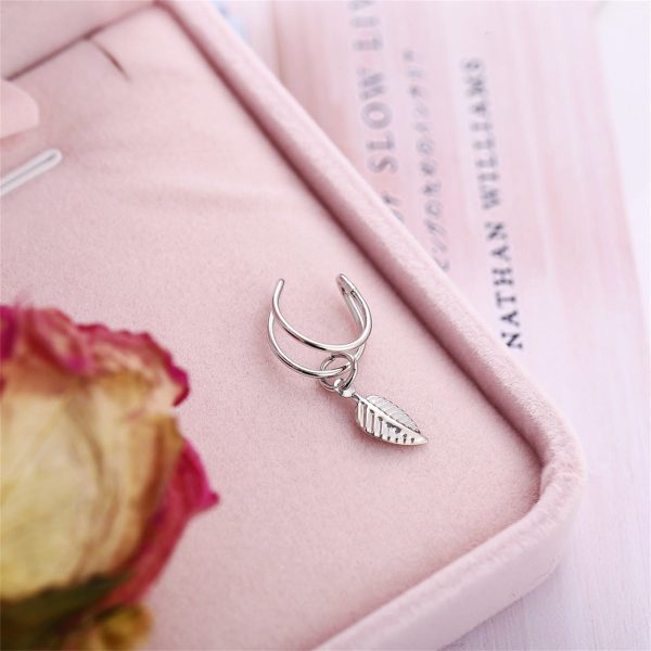 Silver-Plated Leaf Charm Ear Cuff Online