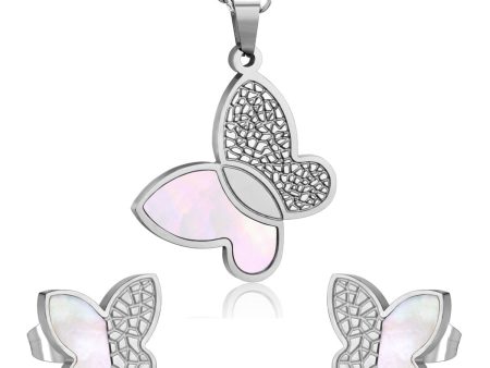 White Shell & Silver-Plated Butterfly Stud Earrings & Pendant Necklace Online Sale