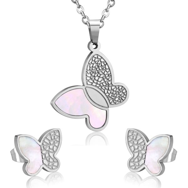 White Shell & Silver-Plated Butterfly Stud Earrings & Pendant Necklace Online Sale