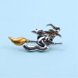 Yellow & Silver-Plated Flying Witch Brooch Online Hot Sale