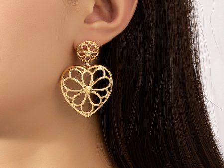 18K Gold-Plated Openwork Floral Heart Drop Earrings Sale