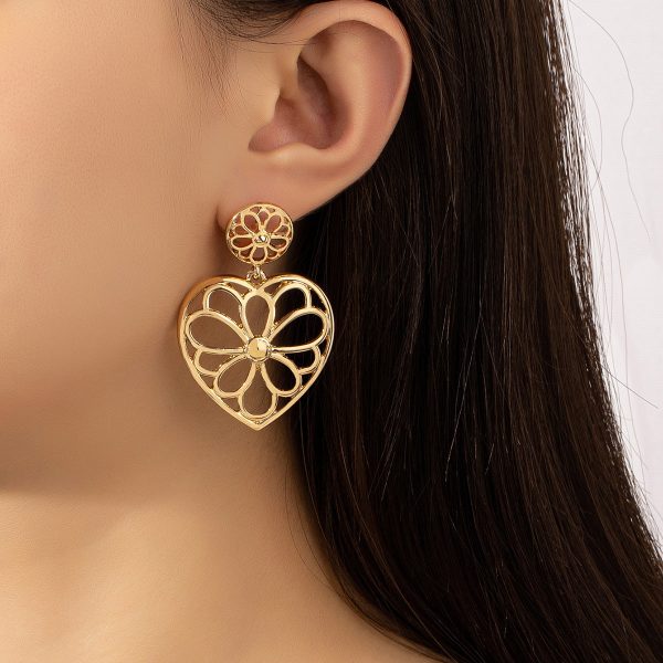 18K Gold-Plated Openwork Floral Heart Drop Earrings Sale