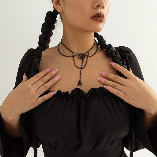 Black Cobweb & Spider Layered Pendant Necklace Online Hot Sale