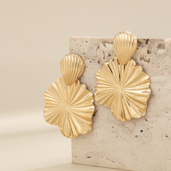 18K Gold-Plated Lotus Leaves Drop Earrings on Sale