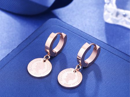 18K Rose Gold-Plated Queen Coin Hoop Earring Online