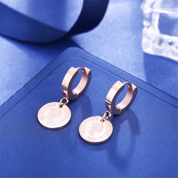 18K Rose Gold-Plated Queen Coin Hoop Earring Online