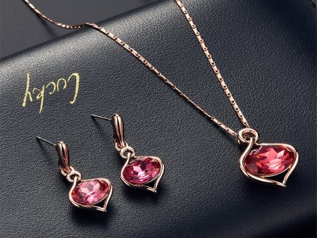 Red Crystal & 18K Gold Plated Pendant Necklace & Stud Earrings Set Online Sale