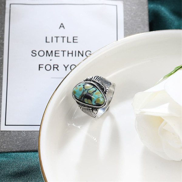 Turquoise & Silver-Plated Band Ring Online now