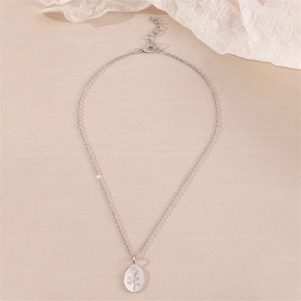 Silver-Plated Floral Oval Pendant Necklace Online