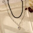 Black Howlite & Silver-Plated Heart Pendant Necklace Set For Cheap