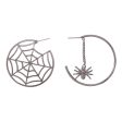 Black Cobweb & Spider Asymmetrical Huggie Earring Discount