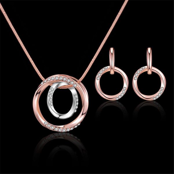 Two-Tone & Cubic Zirconia Double-Ring Pendant Necklace & Drop Earrings Fashion