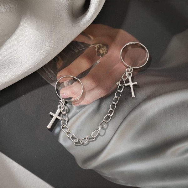 Silver-Plated Double-Finger Cross Ring For Sale