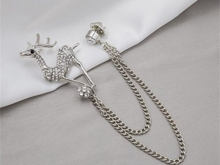 Cubic Zirconia & Silver-Plated Reindeer Chain Brooch Online now