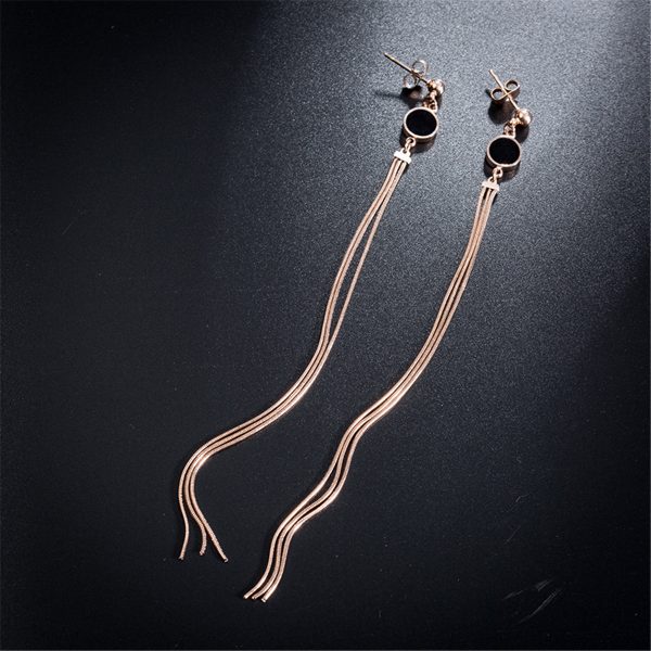 Black Acrylic & 18K Rose Gold-Plated Long Tassel Drop Earrings Fashion