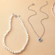 Blue Enamel & Pearl Silver-Plated Heart Pendant Necklace Set For Discount