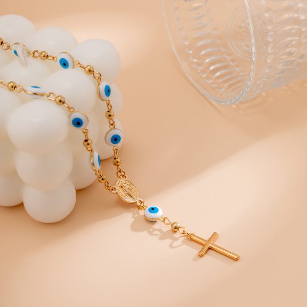 Blue Acrylic & 18K Gold-Plated Evil Eye Cross Pendant Necklace For Discount