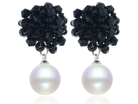 Black Acrylic & Pearl Silver-Plated Bead Cluster Drop Earrings Online