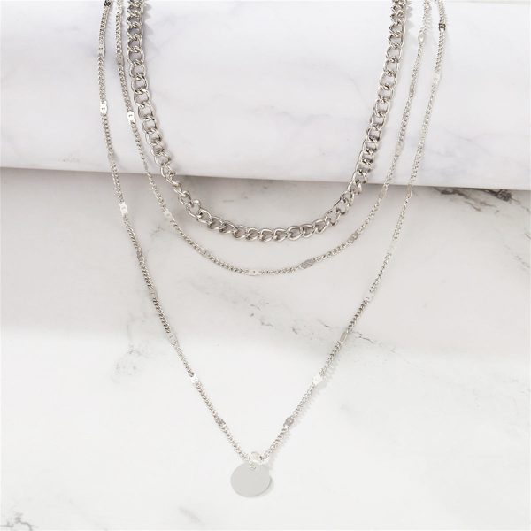 Silver-Plated Curb Chain Layered Pendant Necklace Fashion