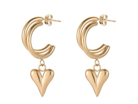 18K Gold-Plated Heart Hoop Drop Earrings Supply