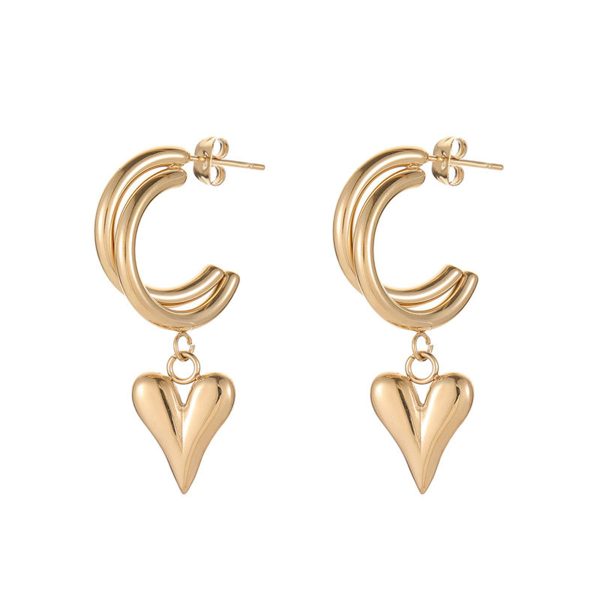 18K Gold-Plated Heart Hoop Drop Earrings Supply