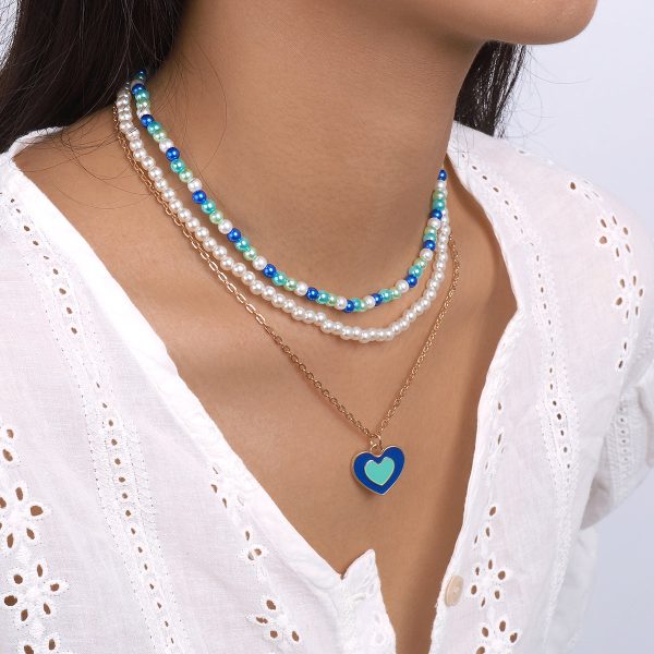 Blue Enamel & Pearl 18K Gold-Plated Heart Pendant Necklace Set Online Hot Sale