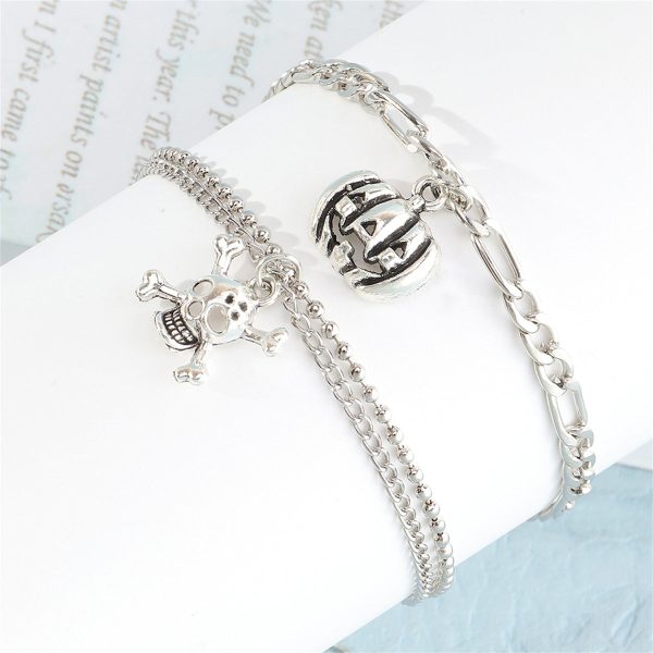 Silver-Plated Pumpkin & Skull Charm Layered Bracelet - Set Of Two Sale