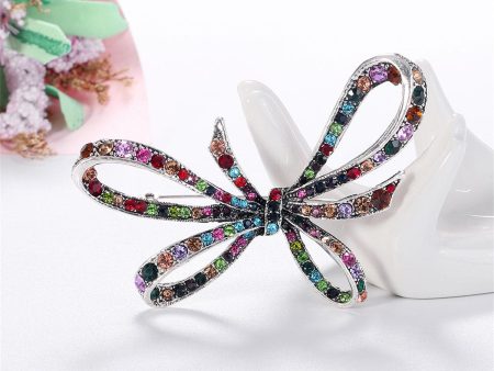 Blue & Multicolor Cubic Zirconia & Silver-Plated Bow Brooch Online now