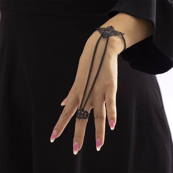 Black-Plated Crown Wrist-To-Ring Bracelet Online Sale