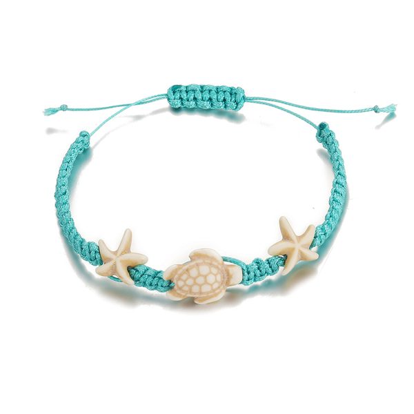 Blue & Beige Turtle Starfish Adjustable Anklet Online Hot Sale