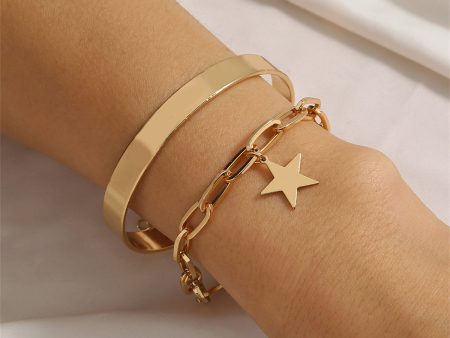 18K Gold-Plated Star Charm Bracelet Set For Discount