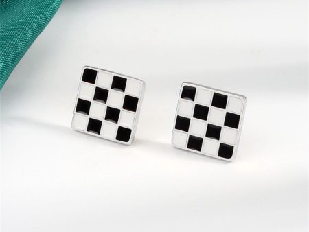 Black & White Plaid Square Stud Earrings Supply