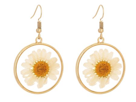 18K Gold-Plated Pressed Mum Round Drop Earring Fashion