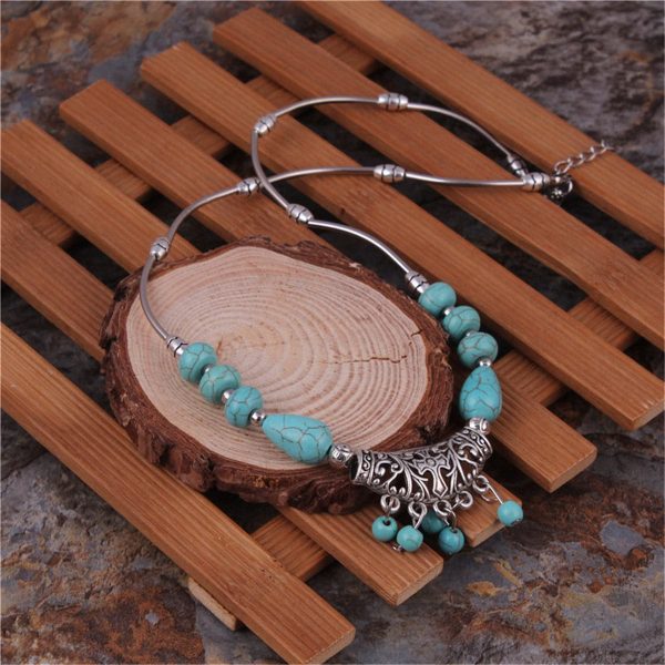 Turquoise & Silver-Plated Tassel Necklace on Sale