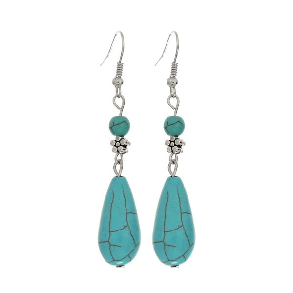 Turquoise & Silver-Plated Pear-Cut Drop Earrings Fashion