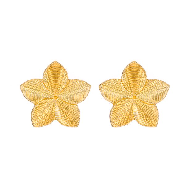 18K Gold-Plated Textured Flower Stud Earrings Fashion