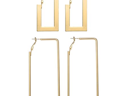 18K Gold-Plated Openwork Rectangle Drop Earrings Set Supply