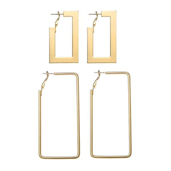 18K Gold-Plated Openwork Rectangle Drop Earrings Set Supply