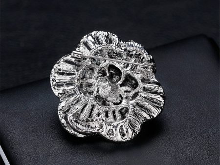 Cubic Zirconia & Silver-Plated Scalloped Flower Brooch Sale