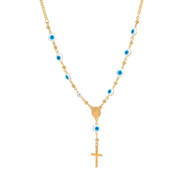 Blue Acrylic & 18K Gold-Plated Evil Eye Cross Pendant Necklace For Discount