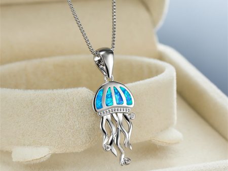 Blue Opal & Clear Cubic Zirconia Jellyfish Pendant Necklace For Discount