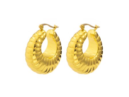 18K Gold-Plated Ribbed U-Shape Drop Earrings For Cheap