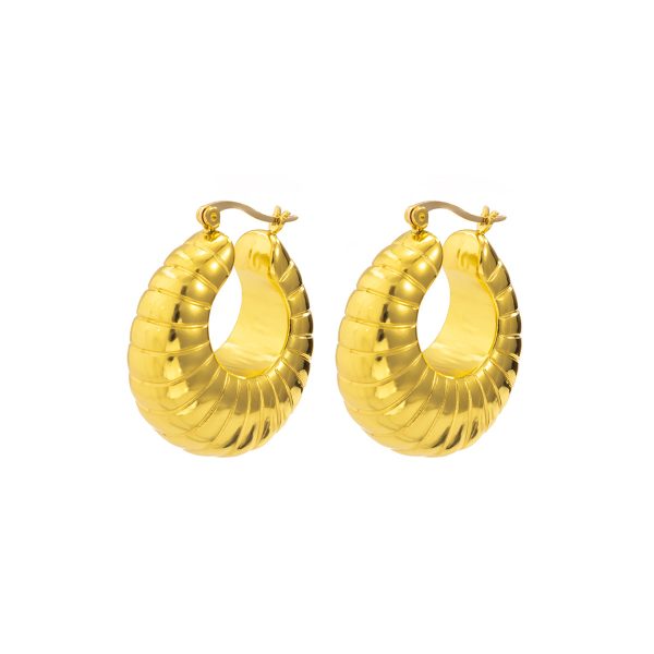 18K Gold-Plated Ribbed U-Shape Drop Earrings For Cheap