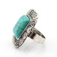 Turquoise & Silver-Plated Emerald-Cut Ring on Sale