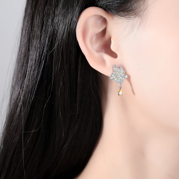 Yellow Crystal & Silver-Plated Butterfly Drop Earrings For Discount