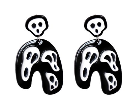 Black Acrylic & Silver-Plated Ghost Drop Earrings For Discount