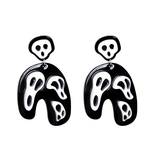 Black Acrylic & Silver-Plated Ghost Drop Earrings For Discount