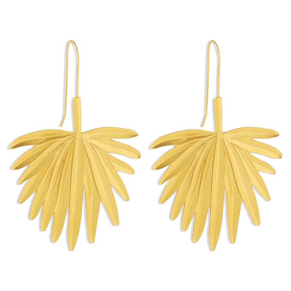 18K Gold-Plated Palm Leaf Drop Earrings For Discount