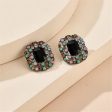 Black Crystal & Cubic Zirconia Square Halo Stud Earrings on Sale